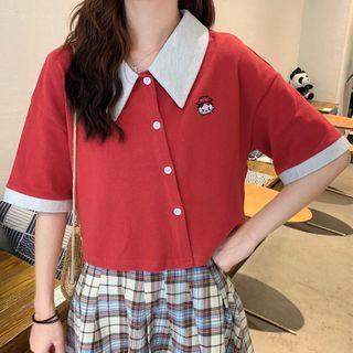 Two Tone Short-sleeve Button-up Polo Shirt