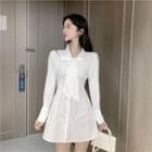 Long-sleeve V-neck Ribbon Shirtdress