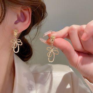 Flower Faux Pearl Alloy Dangle Earring 1 Pair - Dangle Earring - Silver Pin - Bow - Gold - One Size