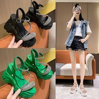 Rhinestone Platform Wedge-heel Sandals