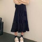 A-line Midi Crinkle Velvet Skirt