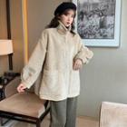 Turtleneck Faux Fur Fleece Pullover As Shown In Figure - One Size
