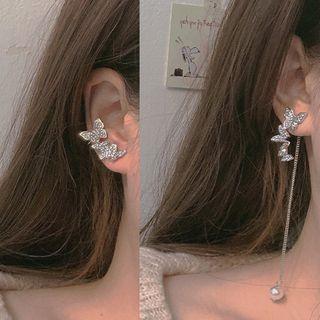 Non-matching Butterfly Cuff Earring 1 Pair - Silver Steel - Silver - One Size