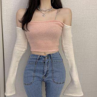 Off-shoulder Knit Top Pink - One Size