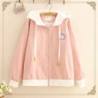 Unicorn Embroidered Color-block Hooded Zip Jacket