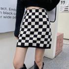 Checkered Knit Mini Pencil Skirt