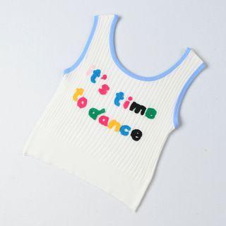 Contrast Trim Lettering Embroidered Knit Cropped Tank Top