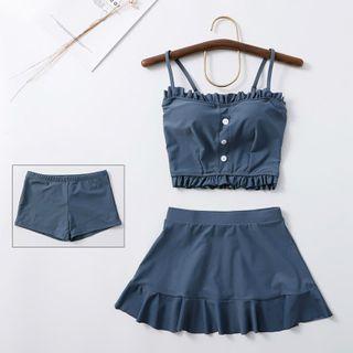 Set: Spaghetti-strap Cropped Swim Top + Swim Skirt + Bottom