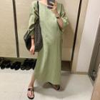 3/4-sleeve Linen Blend Long Shift Dress