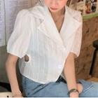 Striped Short-sleeve Cutout Cropped Blouse