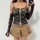 Lace Paneled Tie-front Camisole Top