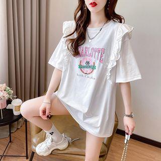 Short-sleeve Lettering Ruffle T-shirt