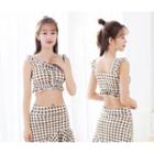 Set: Plaid Ruffle Trim Bikini Top + Swim Skort
