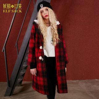 Hooded Buttoned Plaid Coat