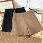Zipper High-waist Faux-leather Shorts