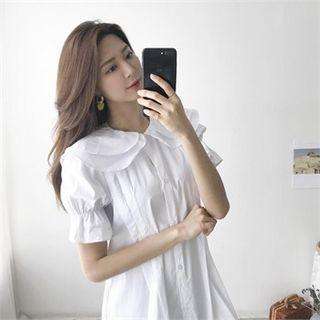 Capelet Puff-sleeve Flounced Shirtdress