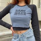 Long-sleeve Mock Two-piece Lettering Cropped T-shirt