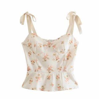 Tie-strap Floral Print Peplum Camisole Top
