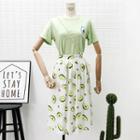 Set: Avocado-print T-shirt + A-line Skirt