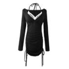 Long-sleeve Mock Two-piece Cold-shoulder Mini Dress