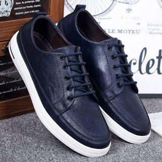 Plain Faux-leather Flat Lace-up Shoes