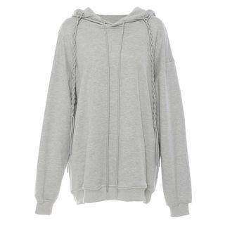 Plain Loose-fit Cable-knit Hoodie