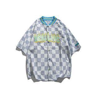 Short-sleeve Check Button T-shirt