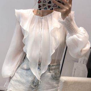 Set: Long-sleeve Ruffled Blouse + Camisole Top