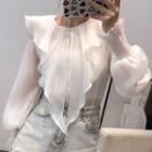 Set: Long-sleeve Ruffled Blouse + Camisole Top