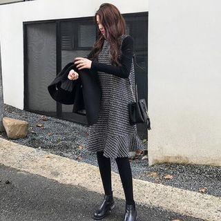 Mock-neck Long-sleeve Knit Top / Ruffle Hem Jumper Dress / Set