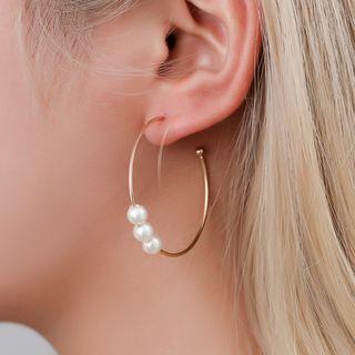 3 Pair Set: Alloy / Faux Pearl Earring (assorted Designs) 1 Pair - 01 - Kc Gold - One Size