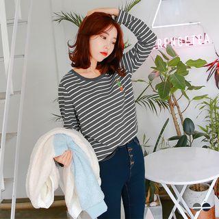 Embroidered Cactus Stripe Ringer Tee
