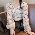 Puff-sleeve Dotted Blouse Black & White - One Size