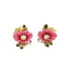 Fashion And Elegant Plated Gold Enamel Red Flower Cubic Zirconia Stud Earrings Golden - One Size
