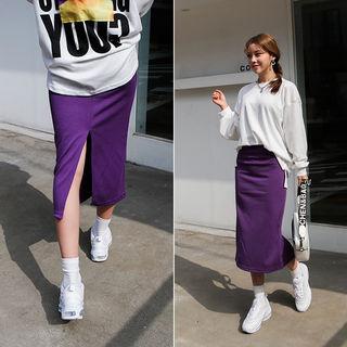Slit-back H-line Skirt In Purple