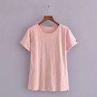 Short-sleeve Plain T-shirt Pink - One Size
