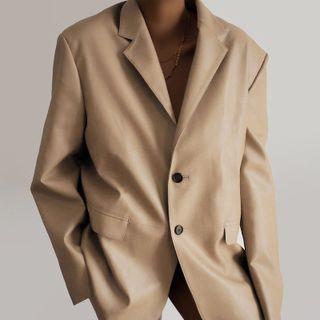Faux Leather Loose-fit Blazer