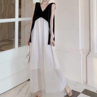 Dotted Panel Sleeveless Midi Dress As Shown In Figure - One Size