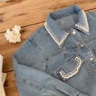 Pearly-trim Denim Trucker Jacket Blue - One Size