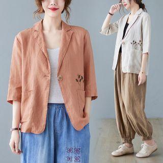 Elbow-sleeve Embroidered Button-up Jacket
