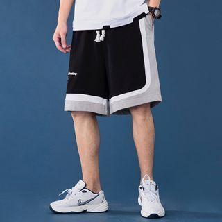 High-waist Color Block Letter Printed Shorts