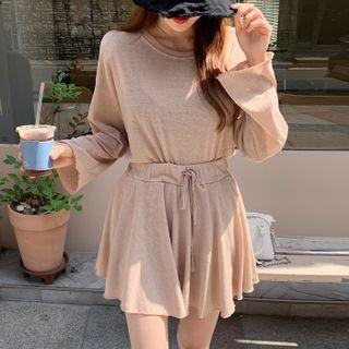 Set: T-shirt + Inset Shorts Flared Miniskirt