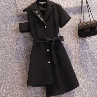Asymmetrical Cold-shoulder Letter Embroidered Blazer Dress