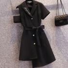 Asymmetrical Cold-shoulder Letter Embroidered Blazer Dress