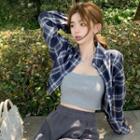 Long-sleeve Plaid Cropped Shirt / Cropped Camisole Top