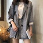 Set: Single-breasted Gingham Blazer + Gingham Wide-leg Shorts As Shown In Figure - One Size