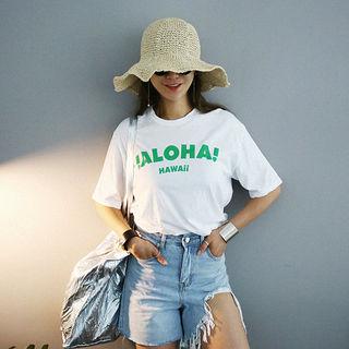 Crew-neck Aloha Printed T-shirt