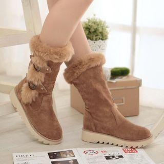 Platform Faux Fur Trim Mid Calf Boots