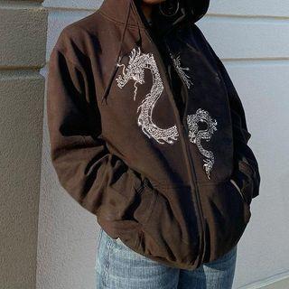 Dragon Print Zip-up Hoodie