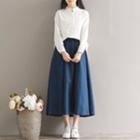 High Waist Midi A-line Skirt / Plain Shirt